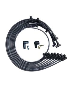 WIRE SET MOROSO ULTRA SBC UNDER THE HEADER  90 DEG PLUG HEI DIST UNSLEEVED, BLACK WIRE