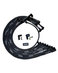 WIRE SET MOROSO ULTRA SBC UNDER THE HEADER 90 DEG PLUG NON HEI SLEEVED, BLACK WIRE