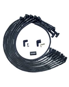 WIRE SET MOROSO ULTRA SBC UNDER THE HEADER 135 DEG PLUG END HEI SLEEVED, BLACK WIRE