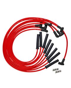 IGNITION SPARK PLUG WIRE SET, ULTRA 350, 8MM, MULTI ANGLE BOOT, RED, GM, CHEVY, BBC, 366-454, HEI STYLE WITH COIL IN CAP, OVER HEADER / VALVE COVER