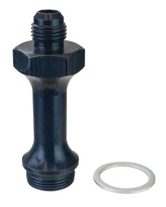 CARBURETOR FUEL INLET  FITTING, 6AN X 7/8-20,  3 IN LONG, BLACK ANODIZED