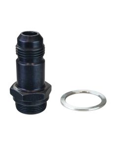 CARBURETOR FUEL  INLET  FITTING, 8AN X 7/8-20,  2 IN LONG, BLACK ANODIZED