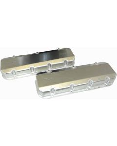 VALVE COVERS, BBC, 3 IN. TALL, POCKETS ON EXHAUST & TUBES ON INTAKE, FABRICATED ALUMINUM