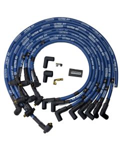 IGNITION WIRE SET, ULTRA 40, SLEEVED, BBC NON-HEI CRAB CAP, 90 DEGREE, BLUE