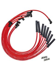 IGNITION SPARK PLUG WIRE SET, ULTRA 40, 8.5MM, MULTI ANGLE BOOT, RED, GM, CHEVY, BBC, 366-454, HEI STYLE WITH COIL IN CAP, OVER HEADER / VALVE COVER