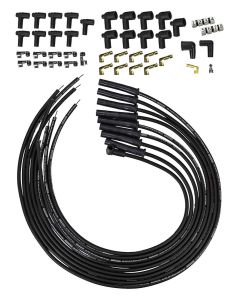IGNITION SPARK PLUG WIRE SET ULTRA 40 8.5MM MULTI ANGLE BOOT , BLACK, UNIVERSAL HEI AND NON-HEI STYLE CAPS
